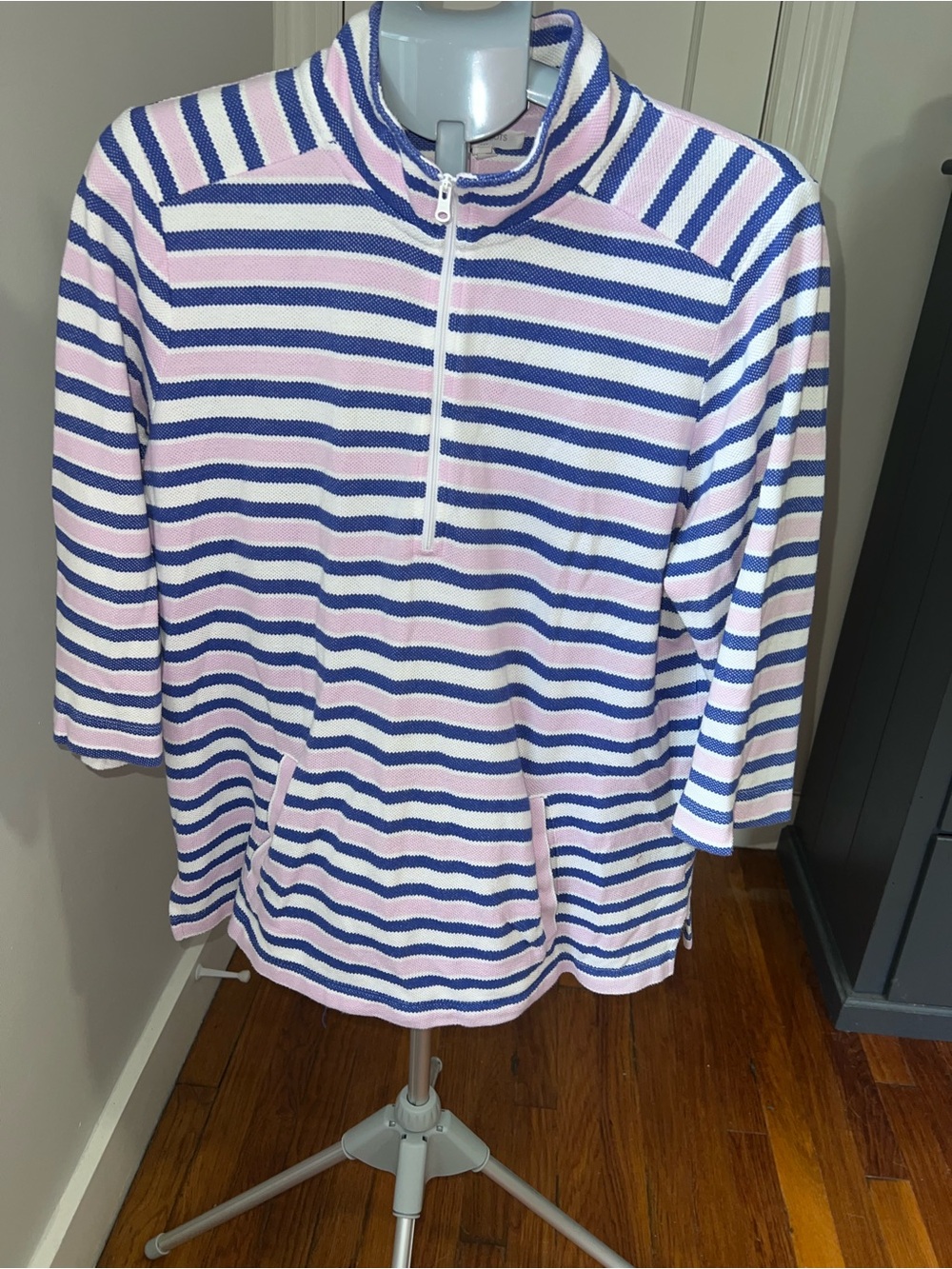T by Talbots Striped Half-Zip Pullover in Pink and Blue